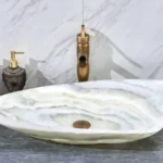 INFINITY IF-IS005 TRIANGLE ABOVE COUNTER NATURE STONE ART BASIN WHITE ONYX MARBLE FINISH