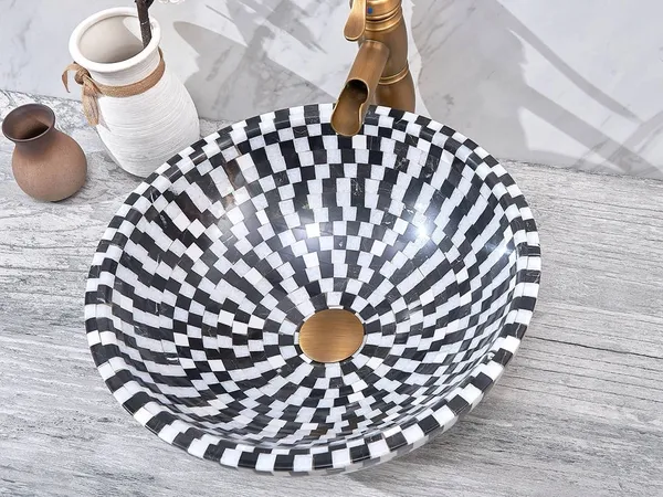 INFINITY IF-IS020 ROUND ABOVE COUNTER NATURE STONE ART BASIN MARBLE MOSAIC FINISH