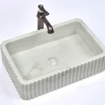 INFINITY IF-IS038 RECTANGLE ABOVE COUNTER NATURE STONE ART BASIN MATTE WHITE MARBLE FINISH