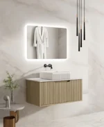 UNICASA RH-90W-NO RHEA FLUTED WALL HUNG VANITY 900MM NATURAL OAK