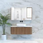 ABS RIVA WH1200-ST BERGEN CURVE FLUTED WALL HUNG VANITY 1200MM SINGLE BOWL SOLID TIMBER FINISH