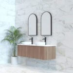 ABS RIVA WH1500D-ST BERGEN CURVE FLUTED WALL HUNG VANITY 1500MM DOUBLE BOWL SOLID TIMBER FINISH