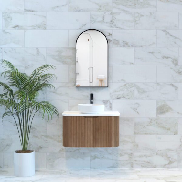ABS RIVA WH750-ST BERGEN CURVE FLUTED WALL HUNG VANITY 750MM SOLID TIMBER FINISH