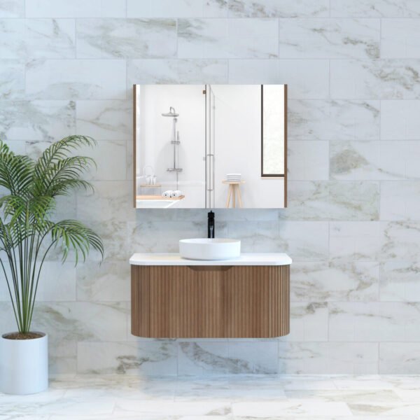 ABS RIVA WH900-ST BERGEN CURVE FLUTED WALL HUNG VANITY 900MM SOLID TIMBER FINISH