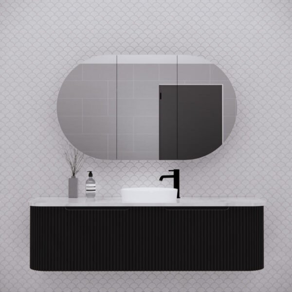 ABS RIVA LONDON OVAL MIRROR CABINET 1200x700x140MM MATTE BLACK