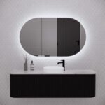 ABS RIVA PARIS LED OVAL MIRROR CABINET 1200x700x150MM MATTE BLACK