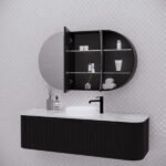 ABS RIVA LONDON OVAL MIRROR CABINET 1200x700x140MM MATTE BLACK