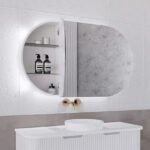 ABS RIVA PARIS LED OVAL MIRROR CABINET 1200x700x150MM MATTE WHITE