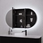 ABS RIVA PARIS LED OVAL MIRROR CABINET 1200x700x150MM MATTE BLACK