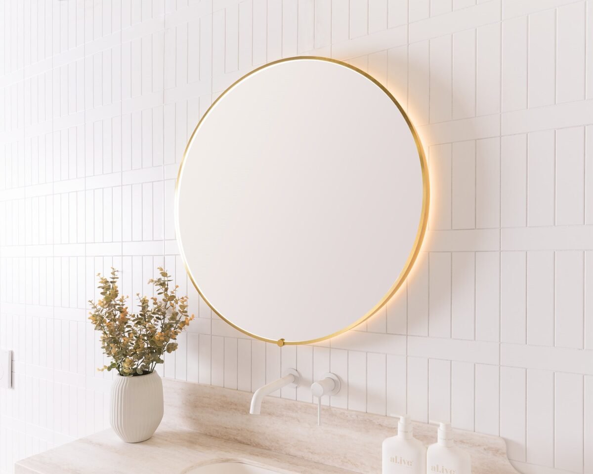 ADP SMSER7575BB SERA ROUND FRAMED LED MIRROR 750x750 BRUSHED GOLD