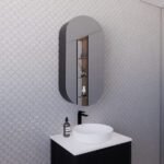 ABS RIVA LONDON OVAL MIRROR CABINET 450x870x140MM MATTE BLACK