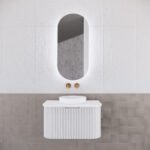 ABS RIVA PARIS LED OVAL MIRROR CABINET 450x870x150MM MATTE WHITE