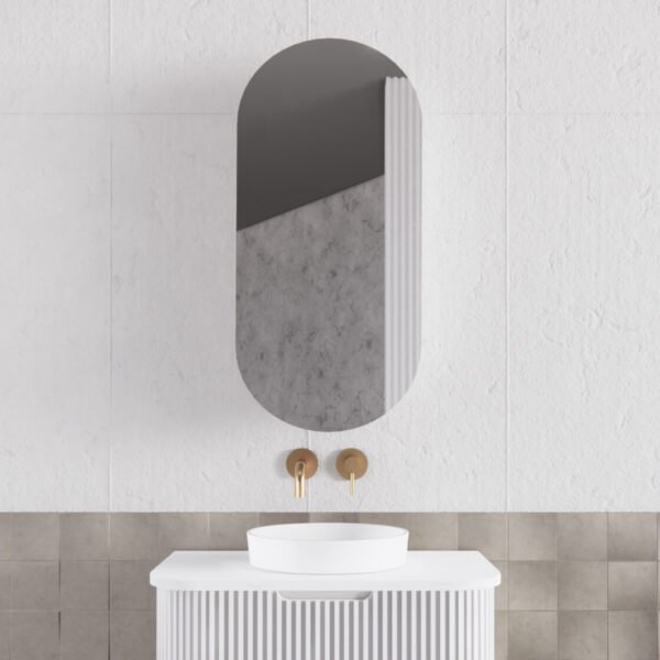 ABS RIVA LONDON OVAL MIRROR CABINET 450x870x140MM MATTE WHITE