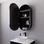ABS RIVA LONDON OVAL MIRROR CABINET 450x870x140MM MATTE BLACK