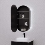 ABS RIVA PARIS LED OVAL MIRROR CABINET 450x870x150MM MATTE BLACK