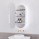 ABS RIVA PARIS LED OVAL MIRROR CABINET 450x870x150MM MATTE WHITE