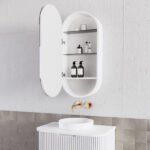 ABS RIVA LONDON OVAL MIRROR CABINET 450x870x140MM MATTE WHITE