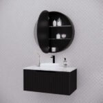 ABS RIVA LONDON ROUND MIRROR CABINET 800x800x140MM MATTE BLACK