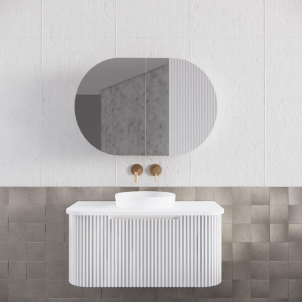 ABS RIVA LONDON OVAL MIRROR CABINET 870x600x140MM MATTE WHITE