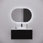 ABS RIVA PARIS LED OVAL MIRROR CABINET 870x600x150MM MATTE BLACK