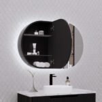 ABS RIVA PARIS LED OVAL MIRROR CABINET 870x600x150MM MATTE BLACK