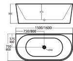 ABS RIVA DANA BACK TO WALL BATH 1500/1600 GLOSS WHITE