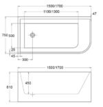 ABS RIVA ELLIE LEFT CORNER BATH 1500/1700 GLOSS WHITE