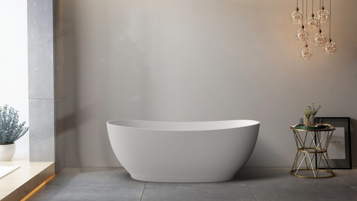 ABS RIVA LAYLA SUPER SLIM EDGE UNIQUE SHAPE EASY CLEAN FREESTANDING BATH 1500/1700 MATTE WHITE