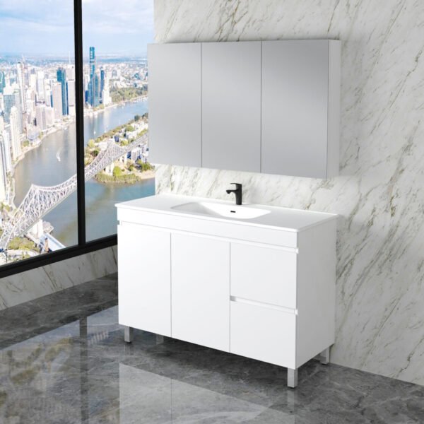 ABS RIVA FS900-GW LESS FREESTANDING VANITY 900MM LEFT/RIGHT HAND DRAWERS GLOSS WHITE