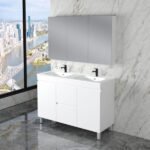 ABS RIVA FS1200M-GW LESS FREESTANDING VANITY 1200MM DOUBLE BOWL GLOSS WHITE