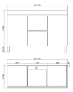 ABS RIVA FS1200M-GW LESS FREESTANDING VANITY 1200MM DOUBLE BOWL GLOSS WHITE