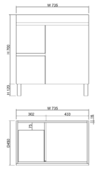 ABS RIVA FS750-GW LESS WALL HUNG VANITY 750MM LEFT/RIGHT HAND DRAWERS GLOSS WHITE