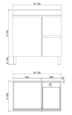 ABS RIVA FS750-GW LESS WALL HUNG VANITY 750MM LEFT/RIGHT HAND DRAWERS GLOSS WHITE