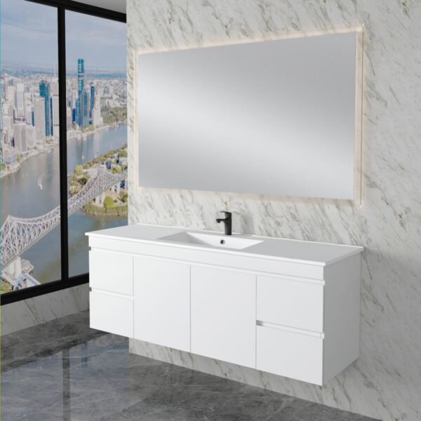 ABS RIVA WH1500M-GW LESS WALL HUNG VANITY 1500MM SINGLE/DOUBLE BOWL GLOSS WHITE