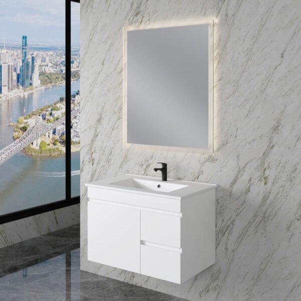 ABS RIVA WH750-GW LESS WALL HUNG VANITY 750MM LEFT/RIGHT HAND DRAWERS GLOSS WHITE
