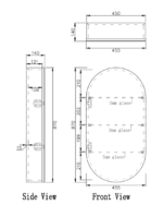 ABS RIVA LONDON OVAL MIRROR CABINET 450x870x140MM MATTE WHITE