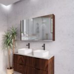 ABS RIVA GENEVA FLUTED RECTANGLE MIRROR CABINET 450MM-1500MM BROWN OAK