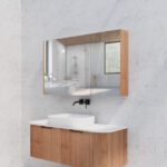ABS RIVA GENEVA FLUTED RECTANGLE MIRROR CABINET 450MM-1500MM SOLID TIMBER FINISH