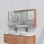 ABS RIVA GENEVA FLUTED RECTANGLE MIRROR CABINET 450MM-1500MM SOLID TIMBER FINISH