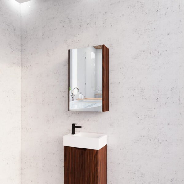 ABS RIVA GENEVA FLUTED RECTANGLE MIRROR CABINET 450MM-1500MM BROWN OAK