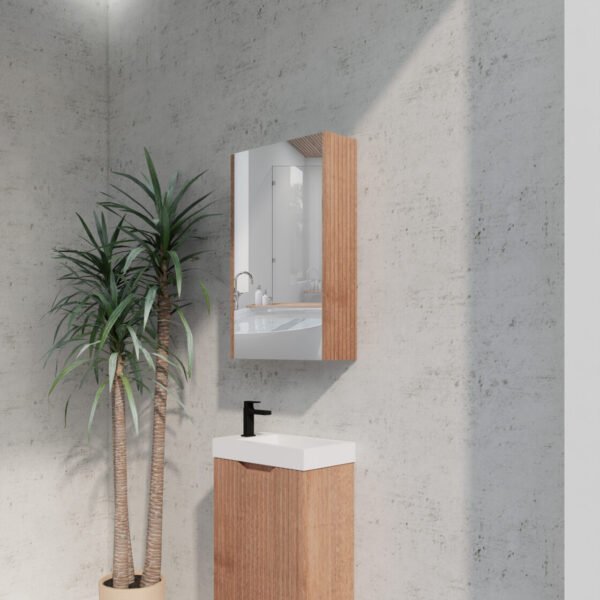ABS RIVA GENEVA FLUTED RECTANGLE MIRROR CABINET 450MM-1500MM SOLID TIMBER FINISH