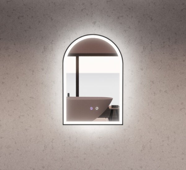 ABS RIVA MLED-AR2-BF WALL MOUNTED FRAMED LED ARCH MIRROR MATTE BLACK
