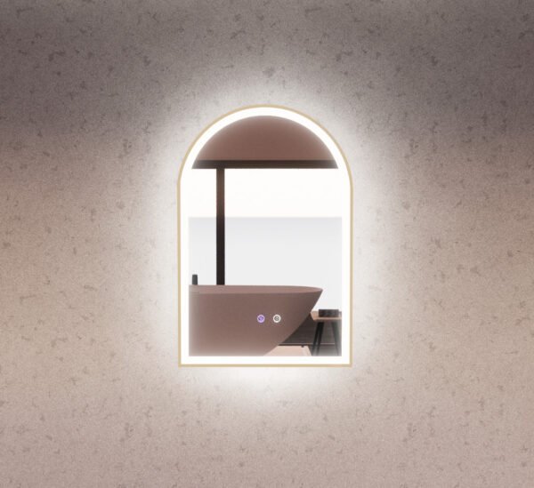 ABS RIVA MLED-AR2-GF WALL MOUNTED FRAMED LED ARCH MIRROR BRUSHED GOLD