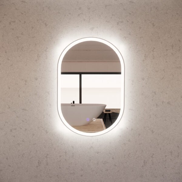 ABS RIVA MLED-O1-BN WALL MOUNTED FRAMED LED OVAL MIRROR BRUSHED NICKEL
