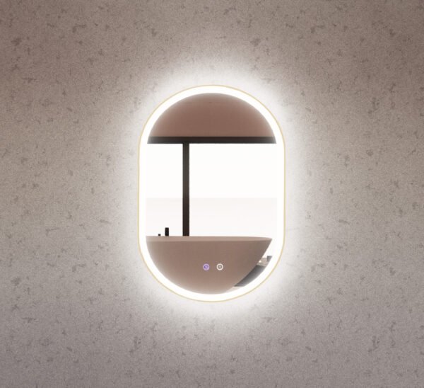 ABS RIVA MLED-O1-GF WALL MOUNTED FRAMED LED OVAL MIRROR BRUSHED GOLD