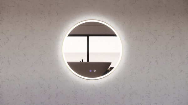 ABS RIVA MLED-R3-GF WALL MOUNTED FRAMED LED ROUND MIRROR BRUSHED GOLD