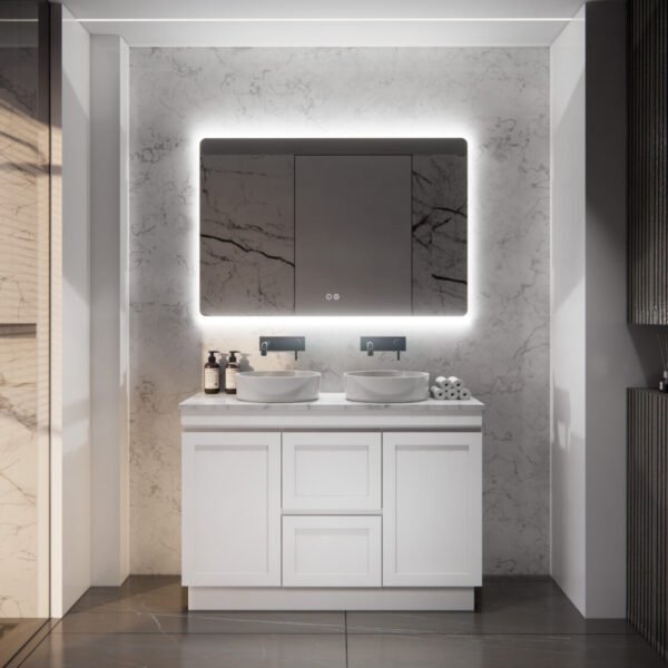 ABS RIVA FS1200D-MW MIAMI SHAKER FREESTANDING VANITY 1200MM DOUBLE BOWL MATTE WHITE