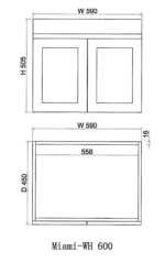 ABS RIVA WH600-MW MIAMI SHAKER WALL HUNG VANITY 600MM MATTE WHITE