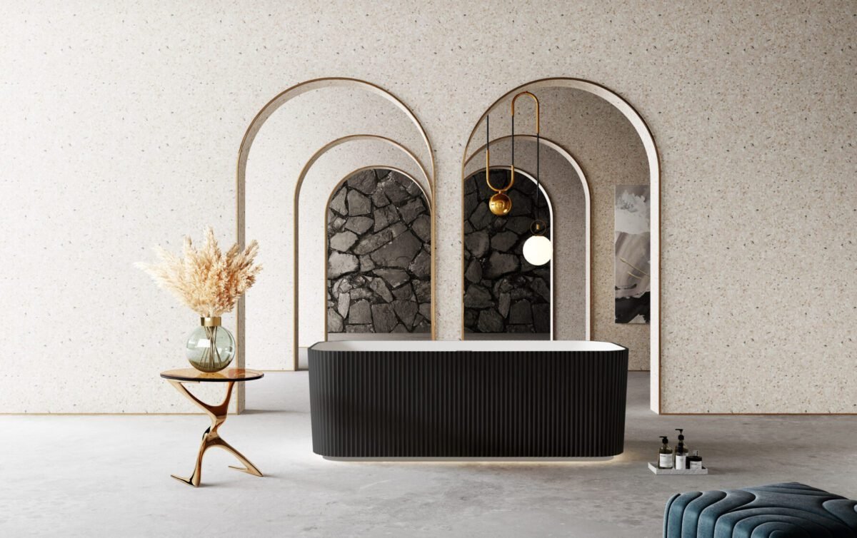 ABS RIVA MILANO V-GROOVE SOFT SQUARE FREESTANDING BATH 1500/1700 MATTE WHITE AND BLACK