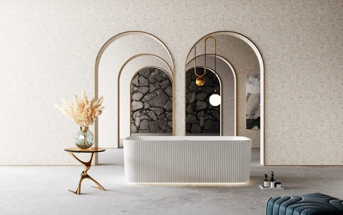 ABS RIVA MILANO V-GROOVE SOFT SQUARE FREESTANDING BATH 1500/1700 GLOSS WHITE